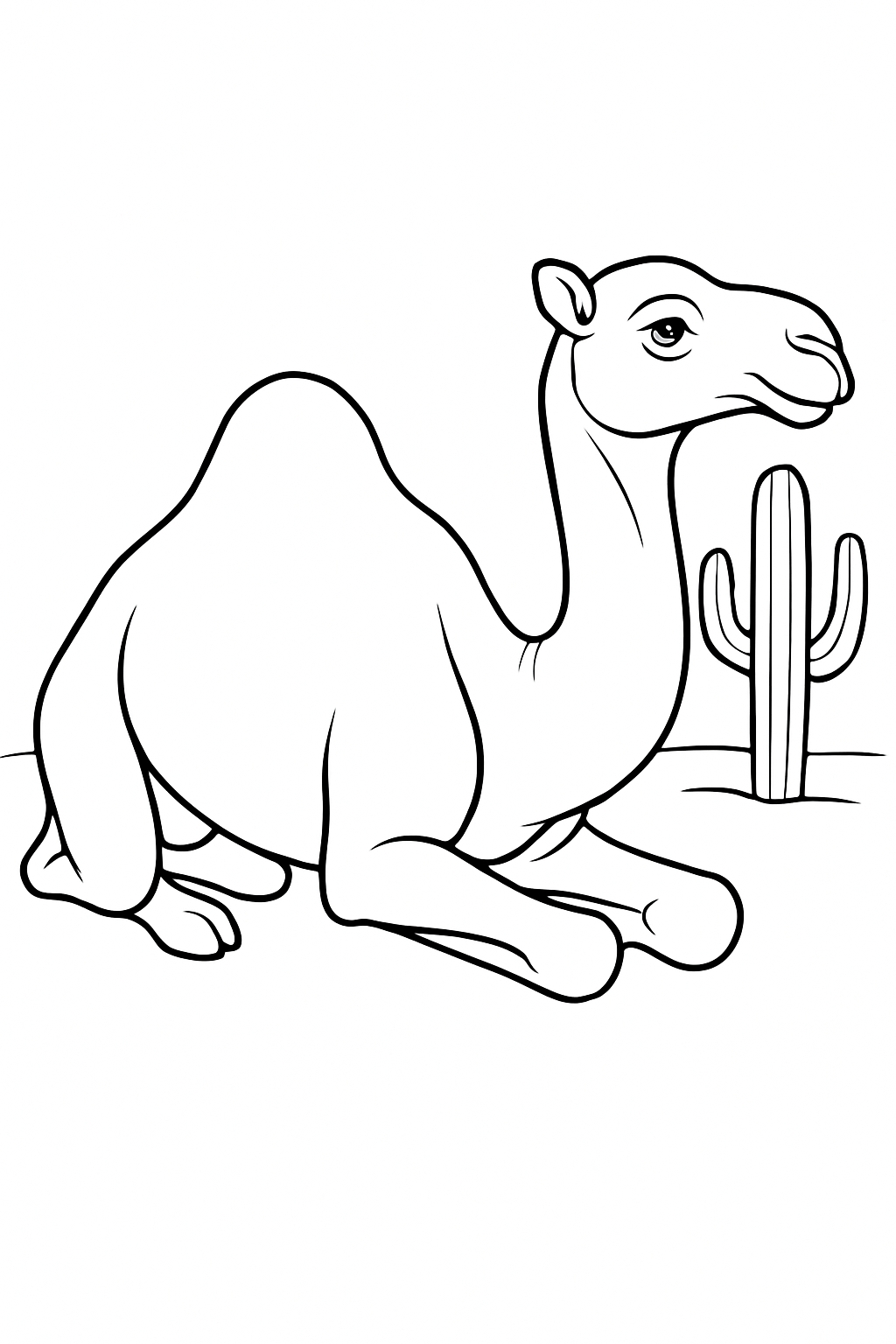 Calm Camel and Cactus Line Art for Relaxing Coloring Book Pages