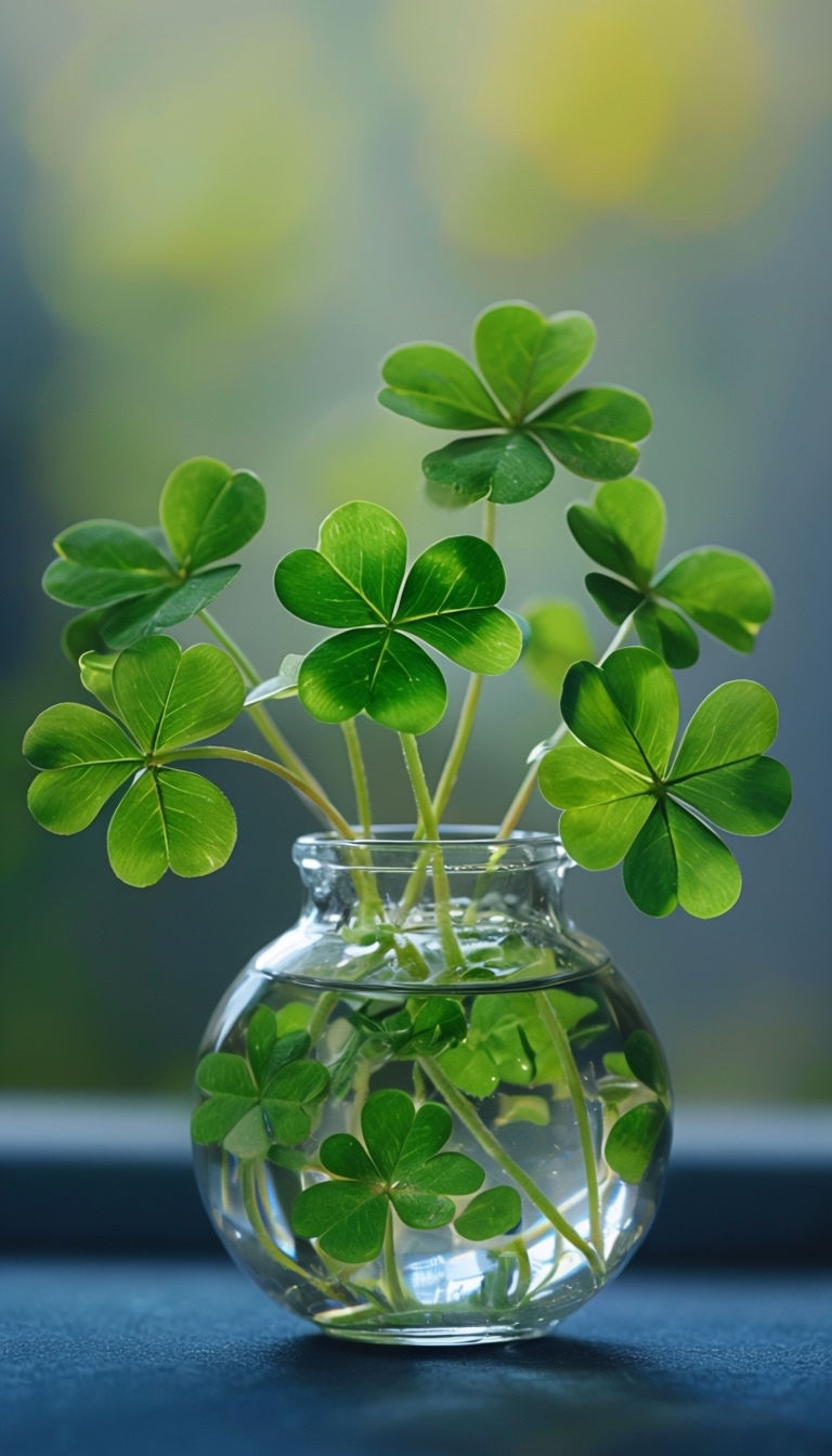 Vibrant Green Shamrock Plants in Glass Vase Mobile Wallpaper