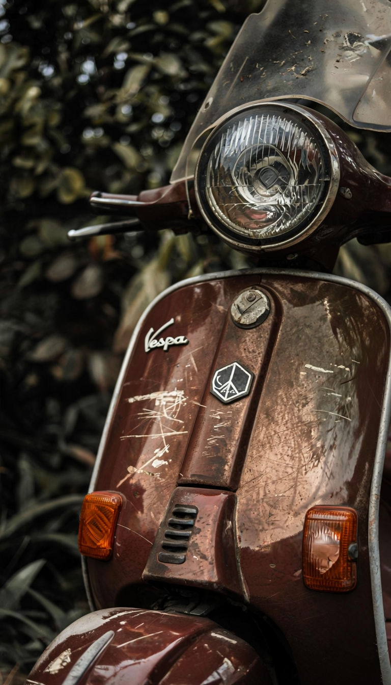 Classic Maroon Vespa Scooter Close-Up Photography Art