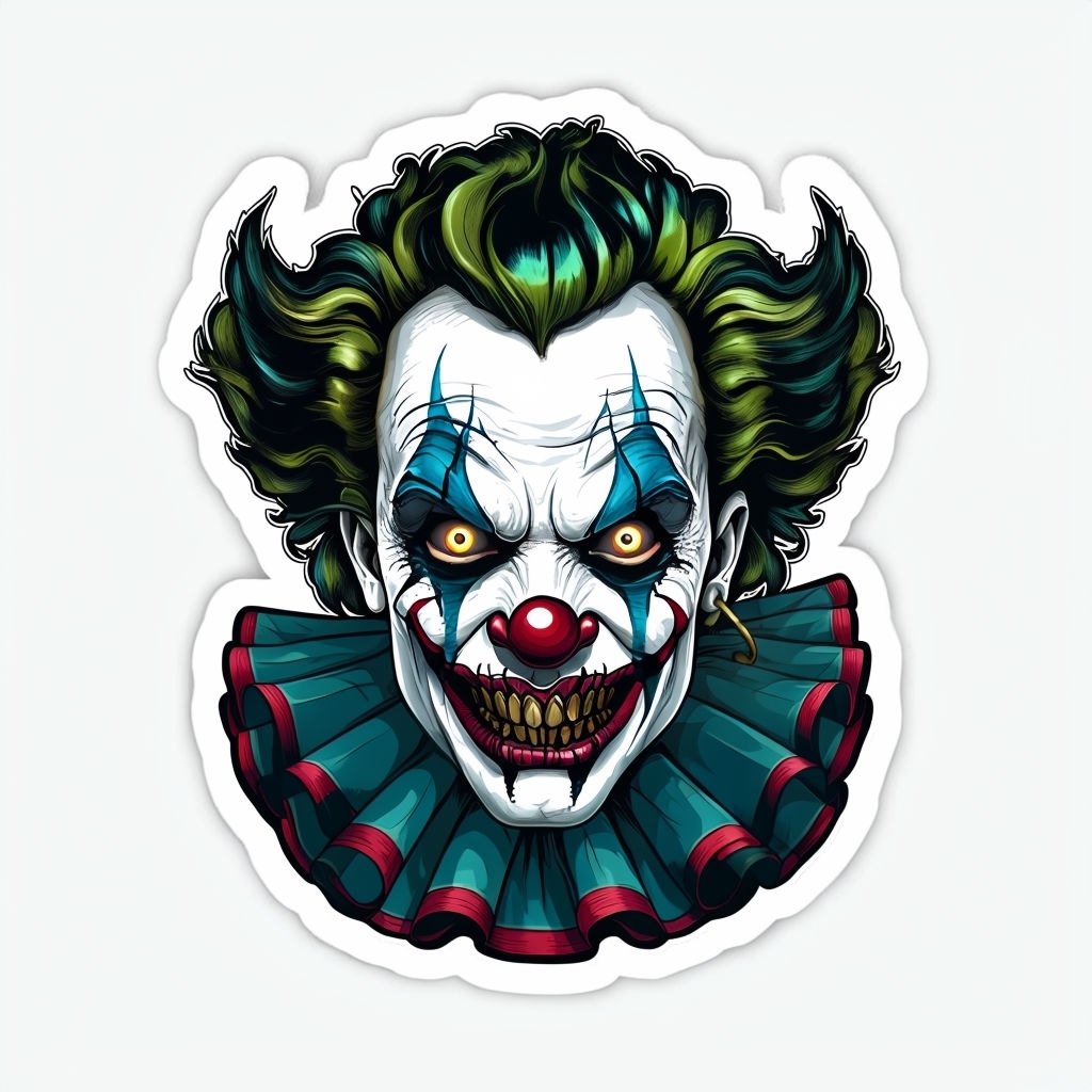 Sinister Clown Face Die-Cut Sticker with Vibrant Colors