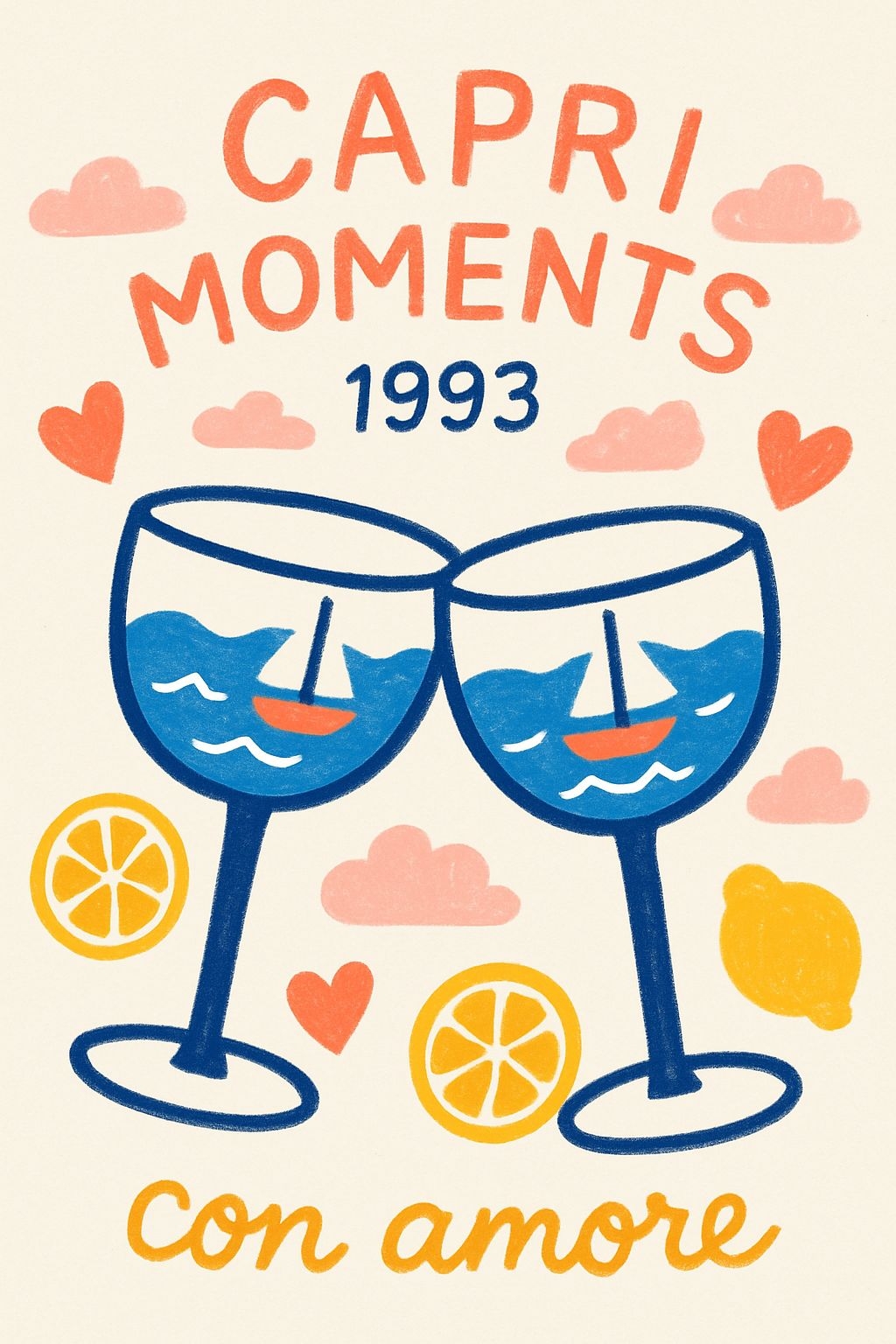 Whimsical Capri Moments Wine Glasses Illustration Poster