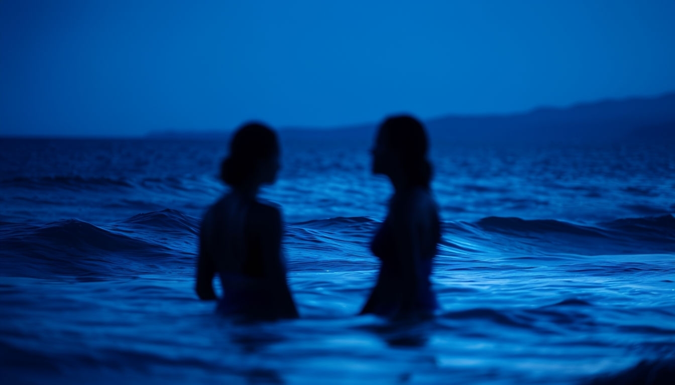 Ethereal Twilight Silhouettes in Shallow Water Virtual Background