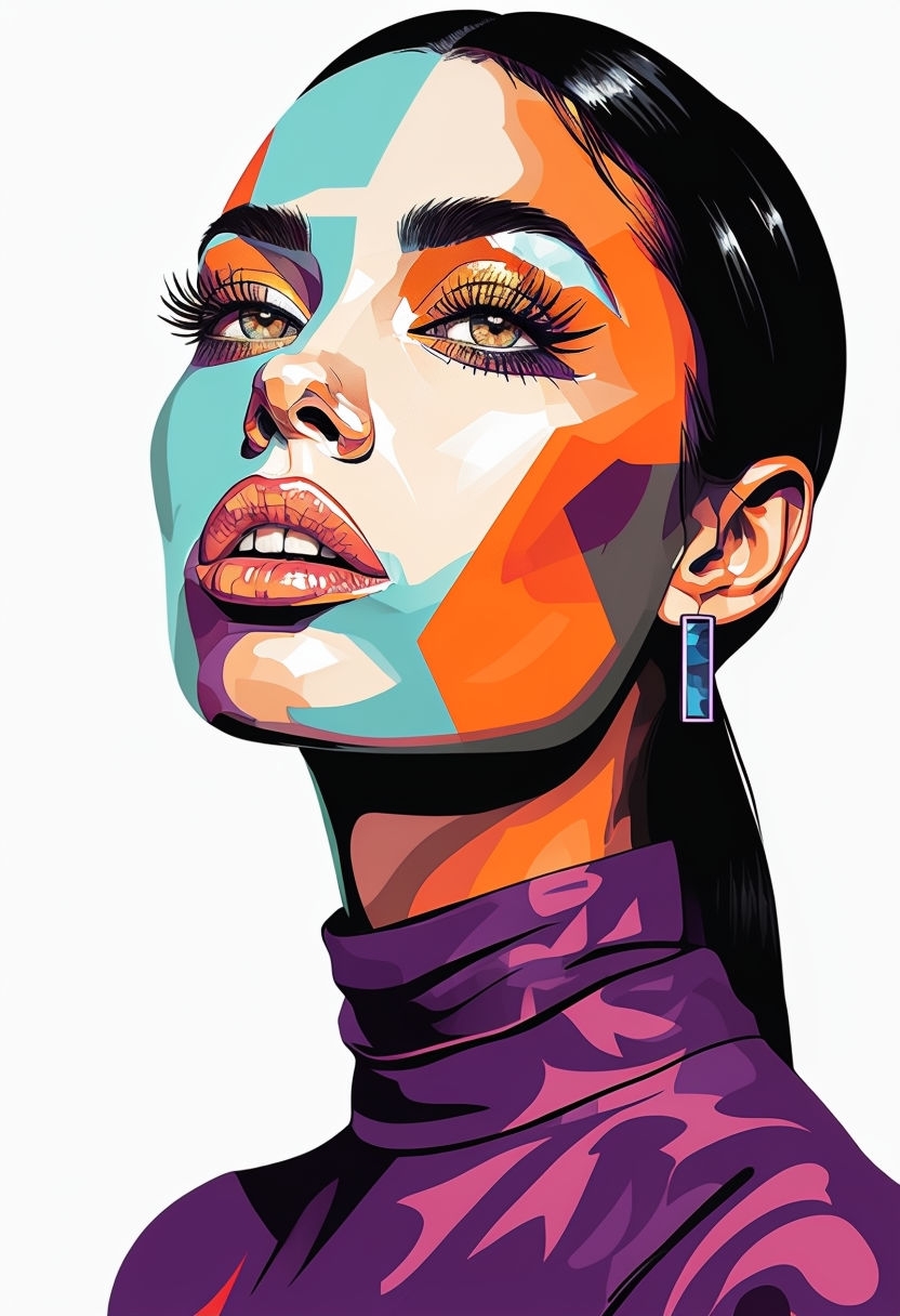 Vibrant Pop-Art Woman Portrait with Geometric Shapes Art