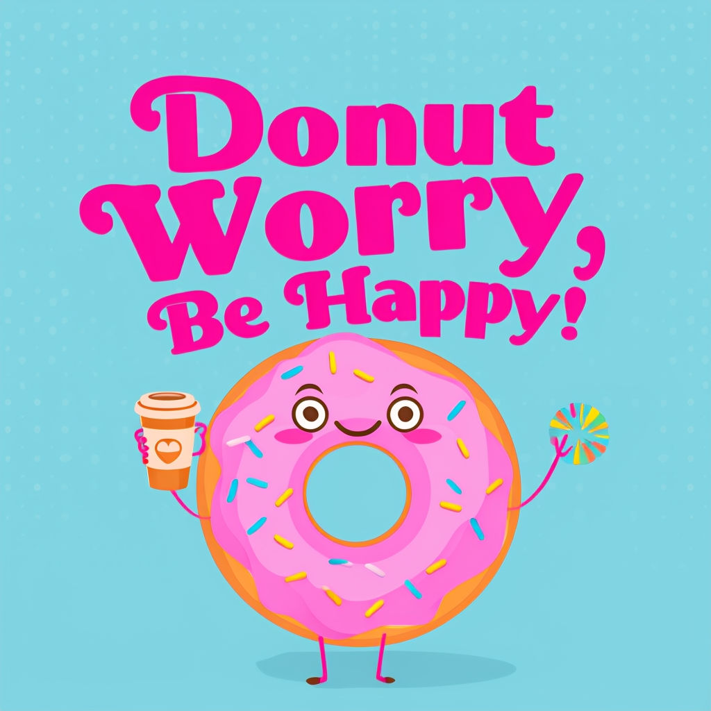 Donut says "Donut worry be happy!"