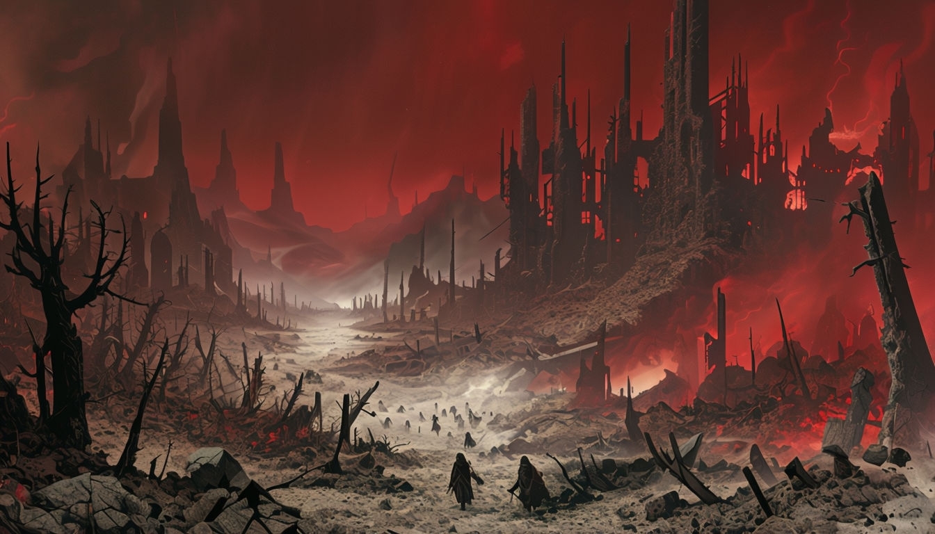 Bleak Post-Apocalyptic Wasteland Art with Desolate Landscape