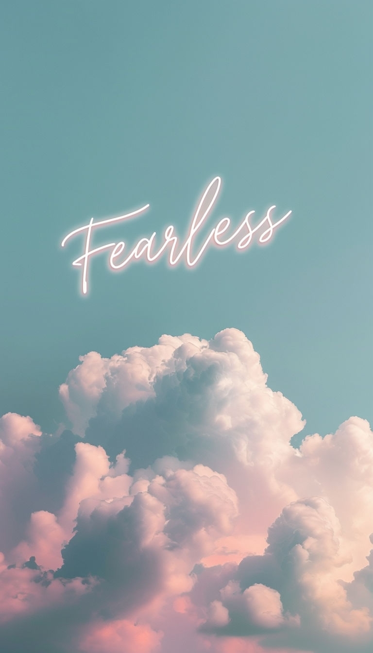 Pastel Pink Cloud with 'Fearless' Cursive Text Social Media Post