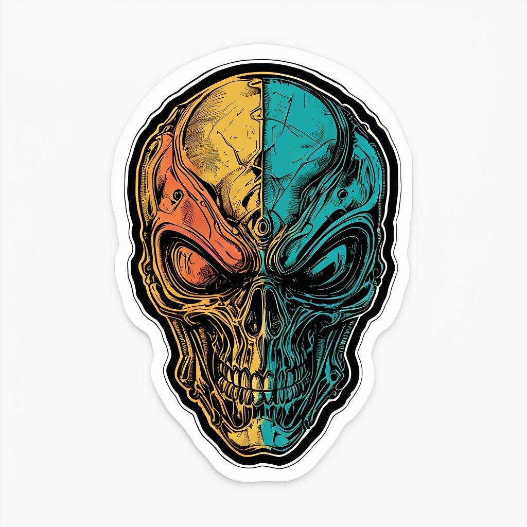 Vintage Biomechanical Alien Skull Die-Cut Sticker Design