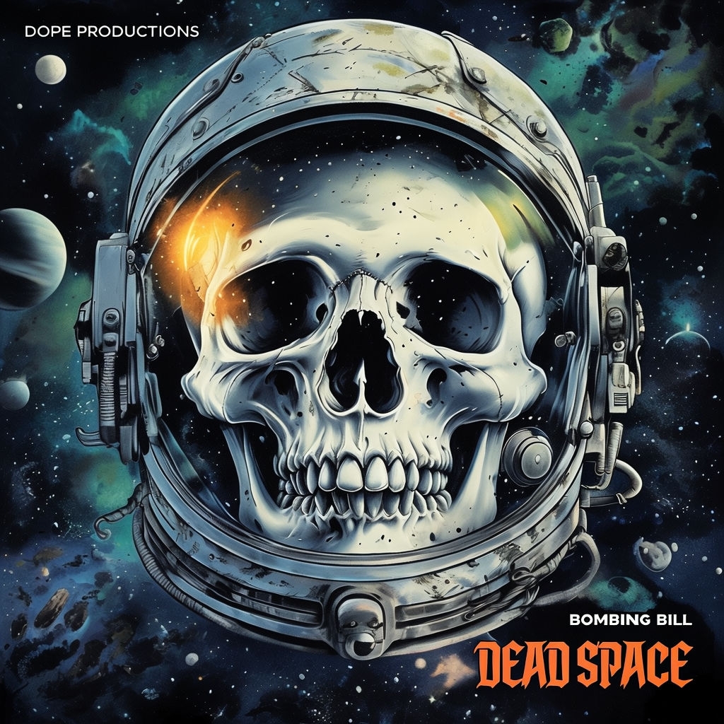 Surreal Astronaut Skull in Cosmic Dark Fantasy Art Spotify Album Cover