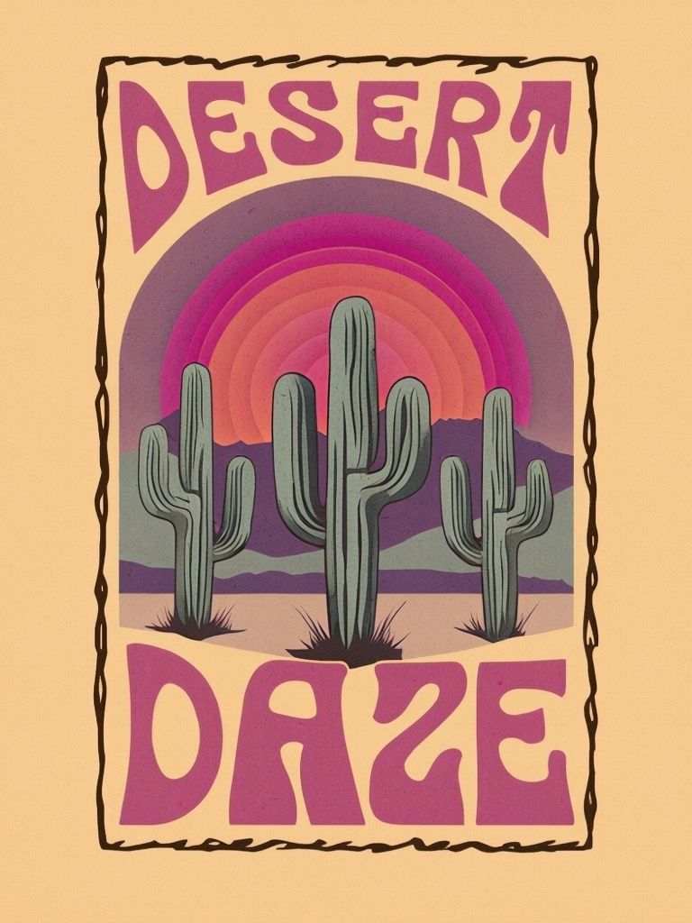 Groovy Desert Daze Cacti Graphic Design Poster