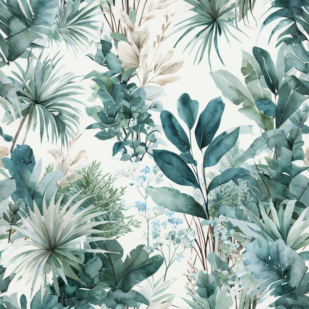 Lush Tropical Botanical Watercolor Seamless Pattern Art