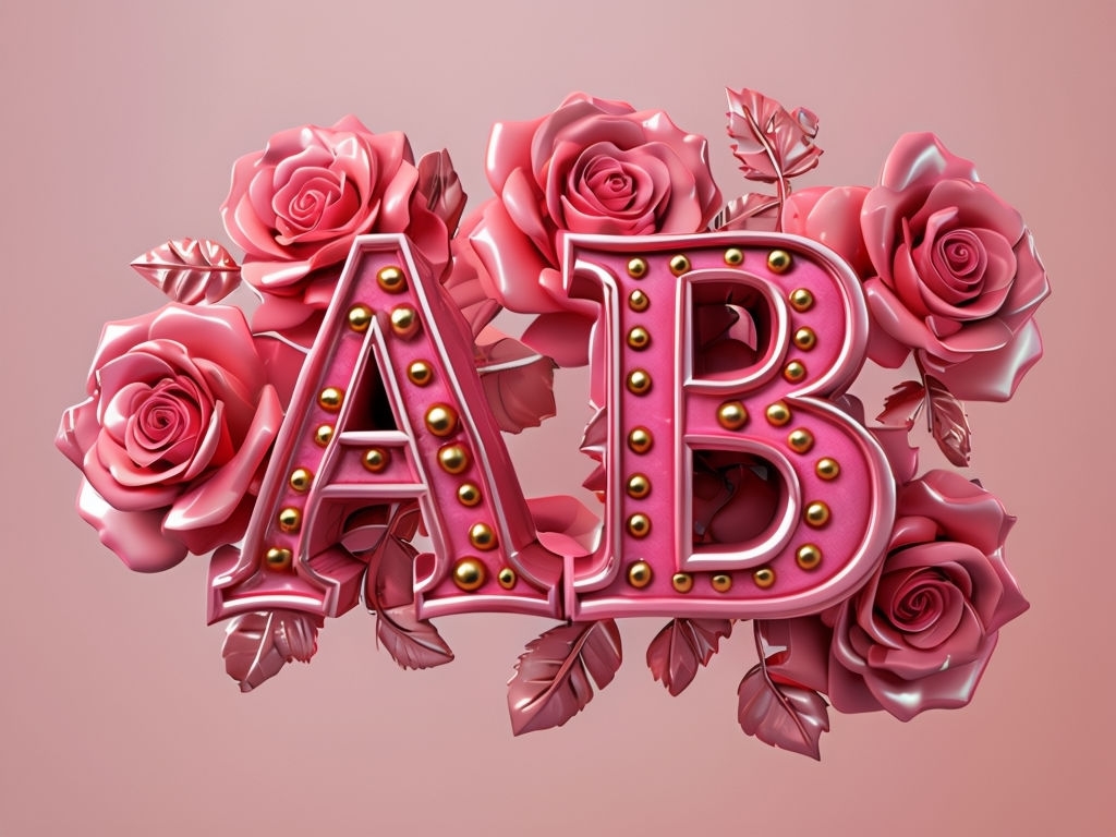 Glossy Pink Roses with AB Letters Elegant Art Print - Playground