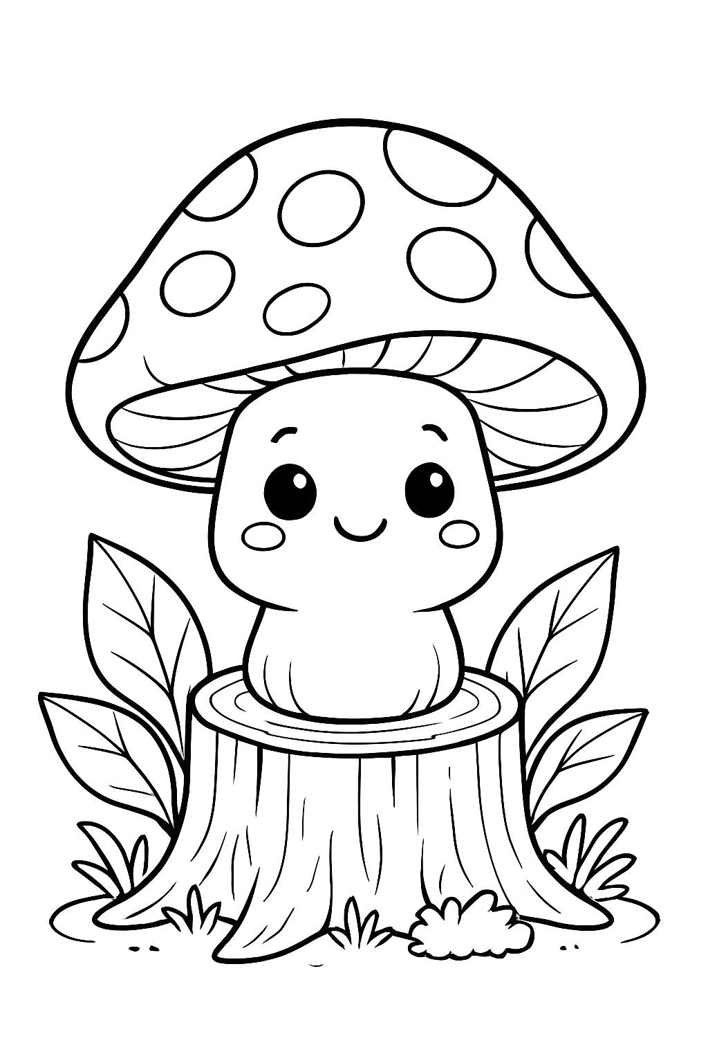 Cute Cartoon Mushroom Character Line Drawing for Coloring Book Pages