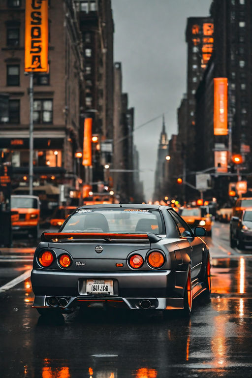 Hyperrealistic photo of a tuned 2000s nissan skyline in matt... by ...