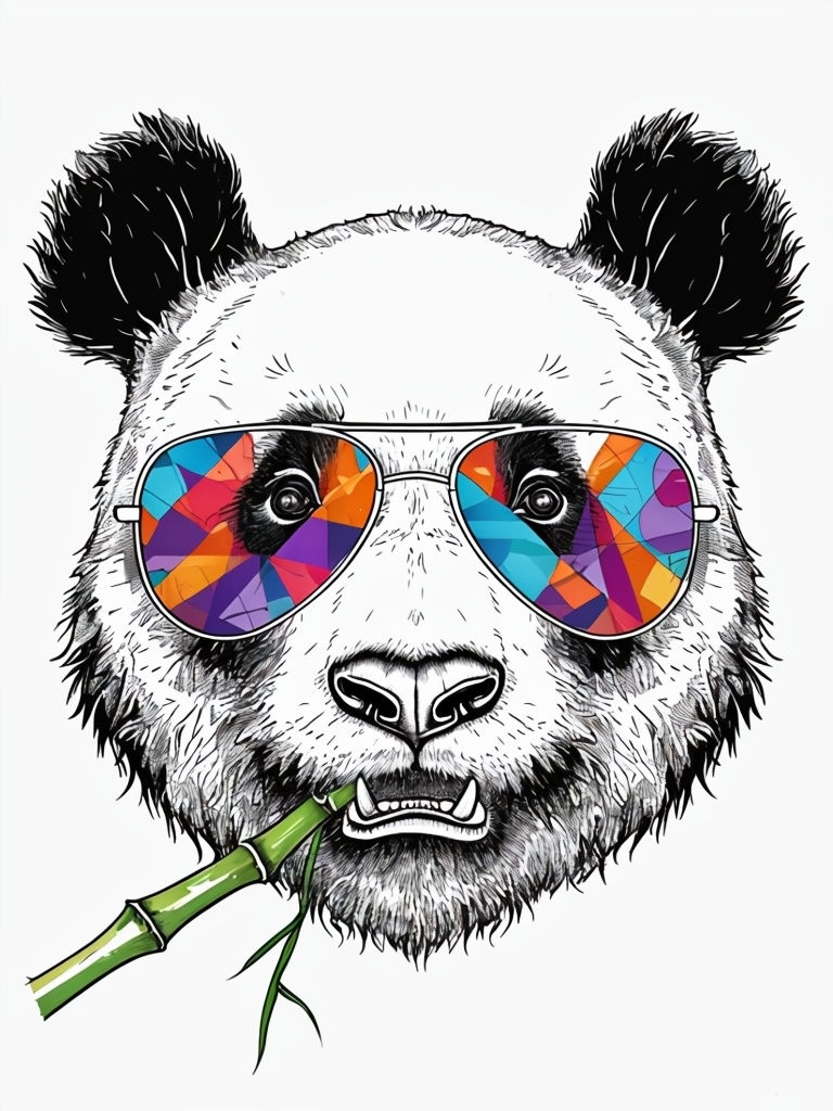 Whimsical Panda Face with Colorful Sunglasses T-Shirt