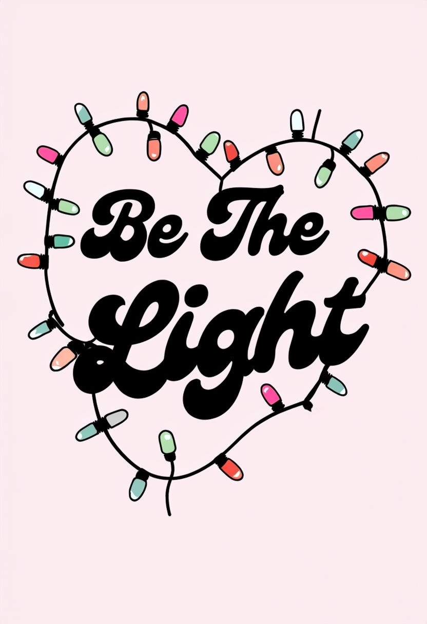 Be The Light Christmas Phrase with Colorful Bulbs T-Shirt