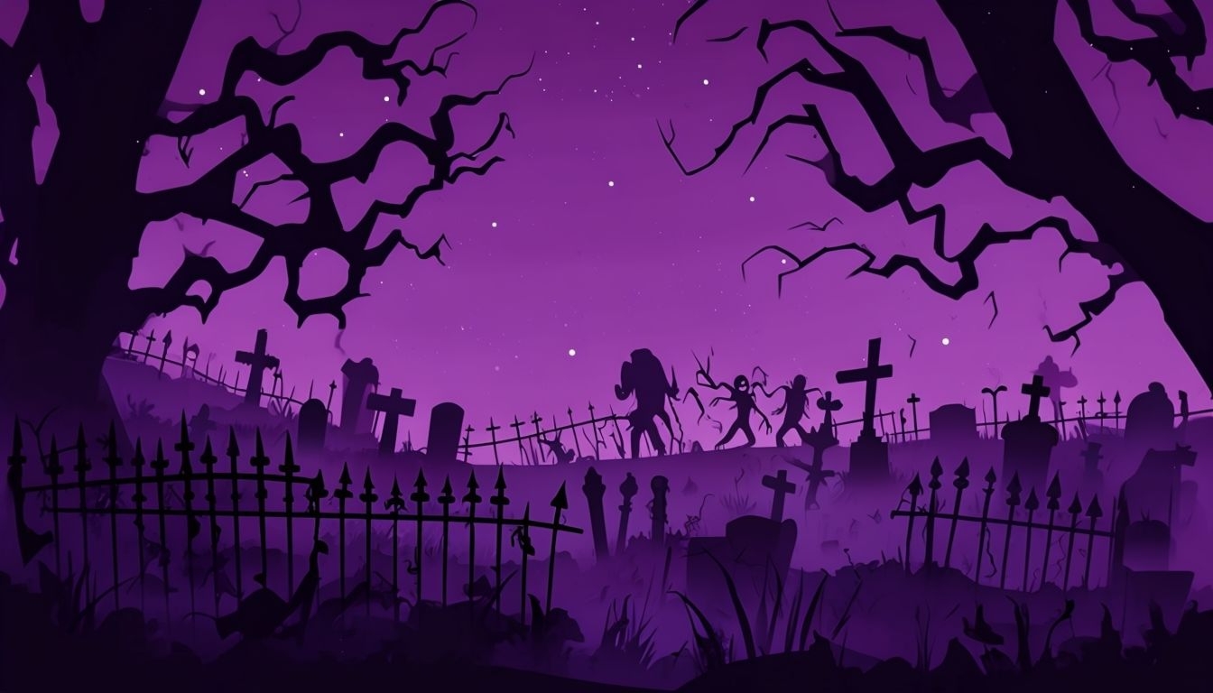 Eerie Purple Haunted Graveyard Scene Virtual Background