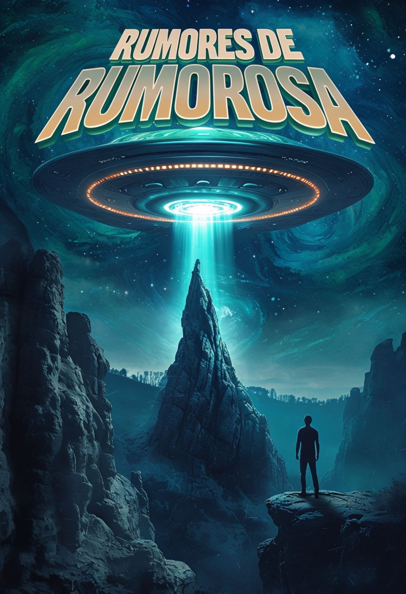 Mysterious Sci-Fi Scene with UFO and Cosmic Background Poster
