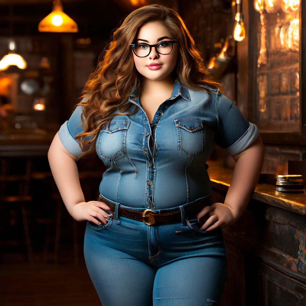 Chubby young woman too fat for jeans belly crop top