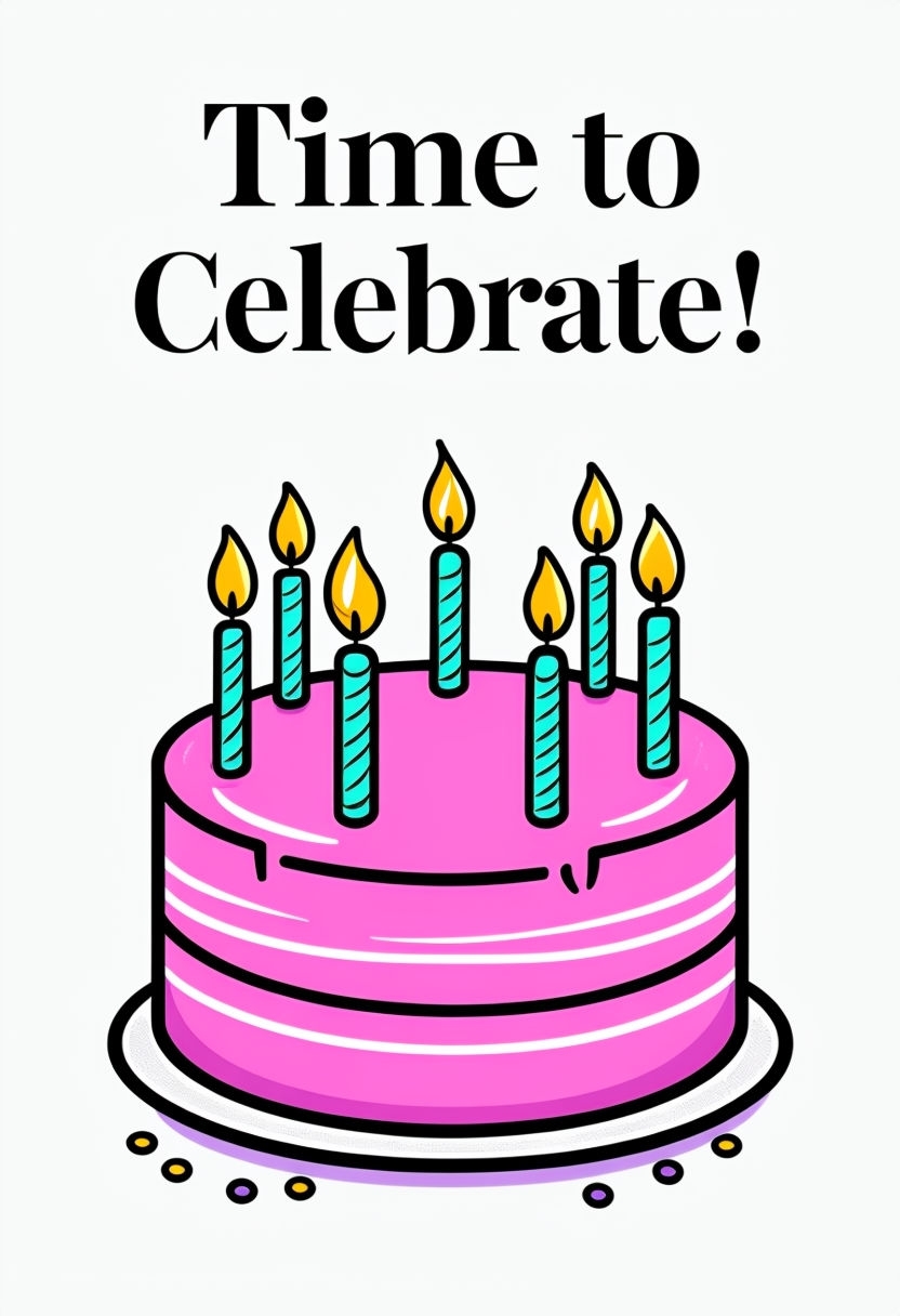 Cheerful Pink Birthday Cake Card Design with Celebratory Text Card
