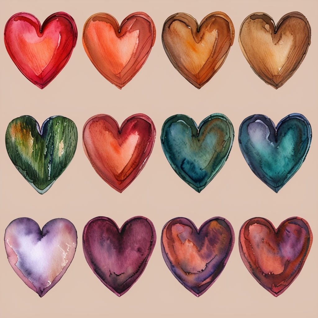 Vibrant Watercolor Heart Pattern Design for Seamless Wallpaper