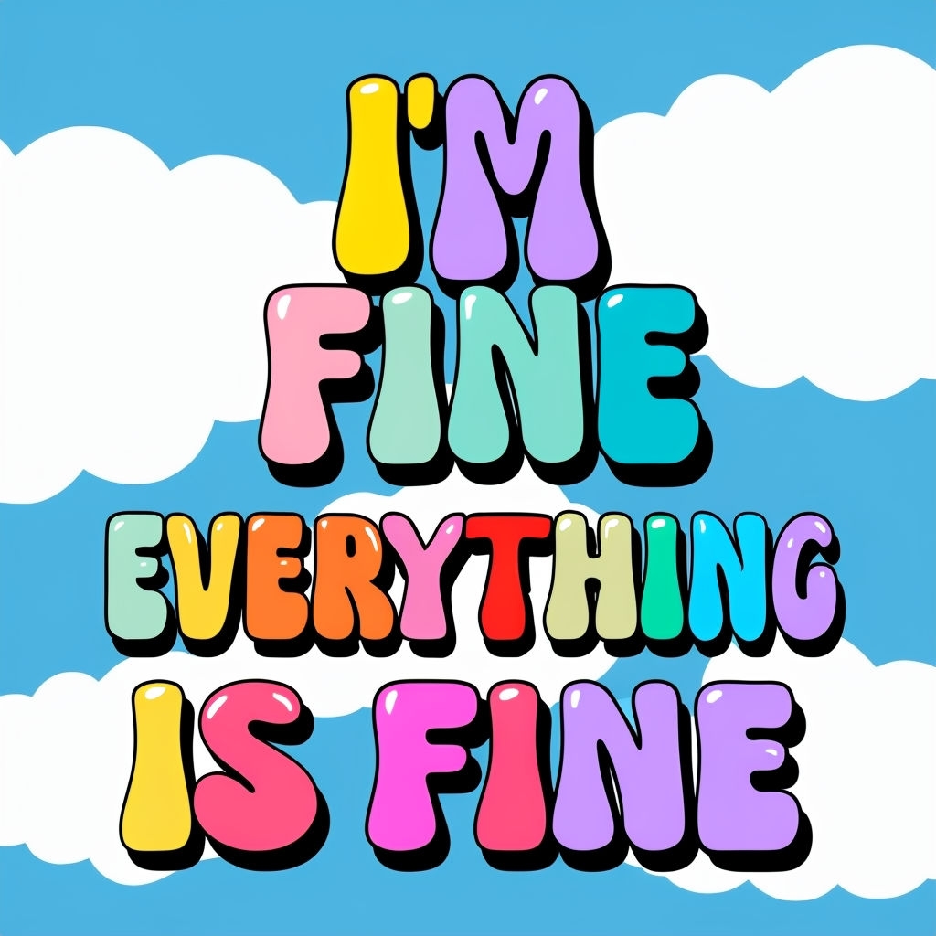 Colorful Cartoon Text 'I'M FINE EVERYTHING IS FINE' Design Social Media Post