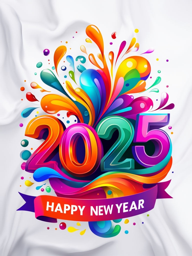 Vibrant 2025 New Year's Eve Celebration Digital Illustration Card