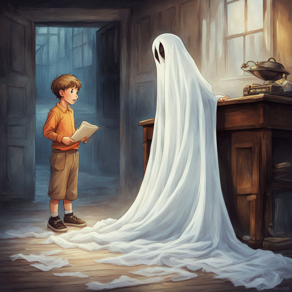 Boy and the ghost sheet Boy get wrapped up all around by th... by