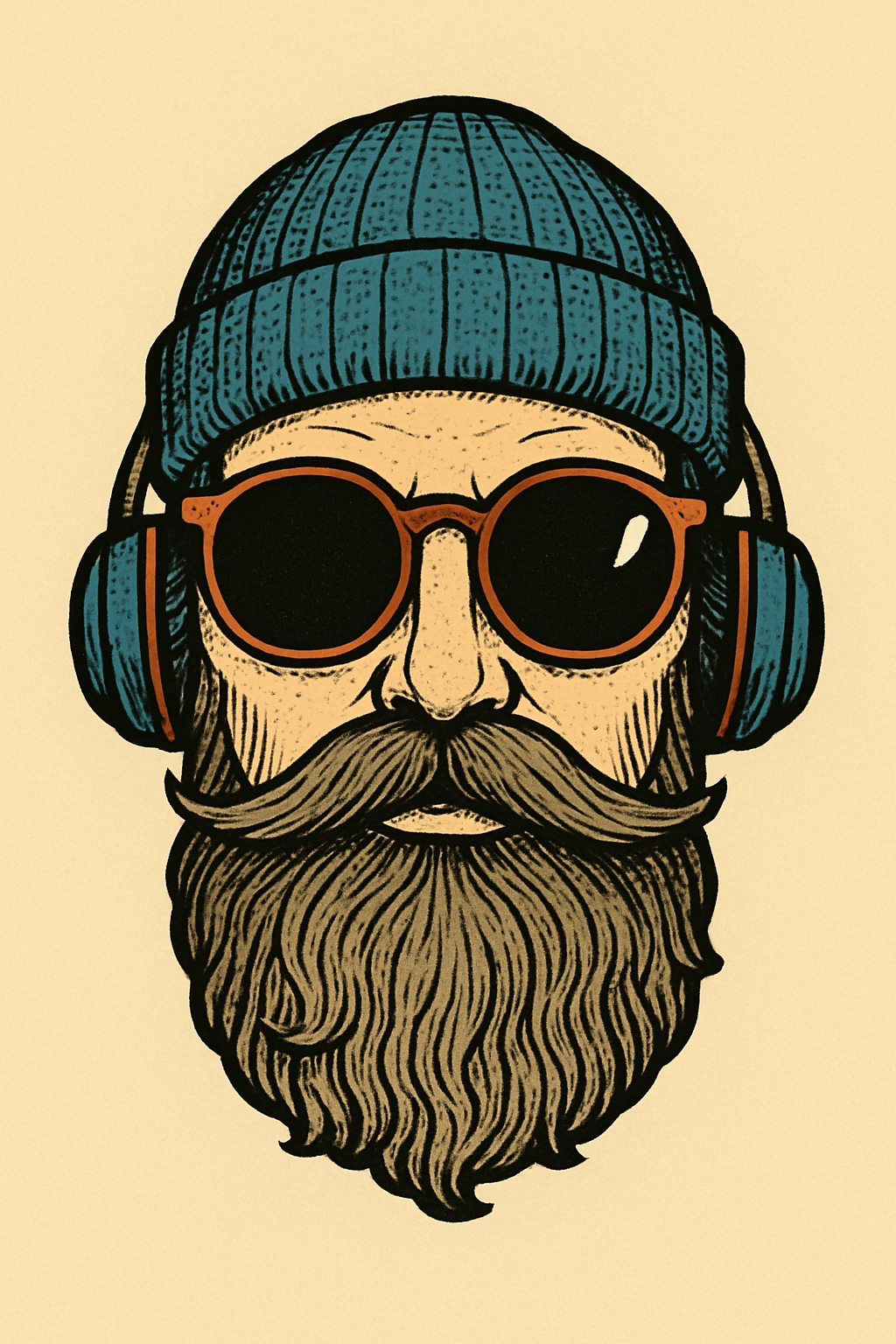 Vintage Bearded Man with Headphones and Sunglasses T-shirt