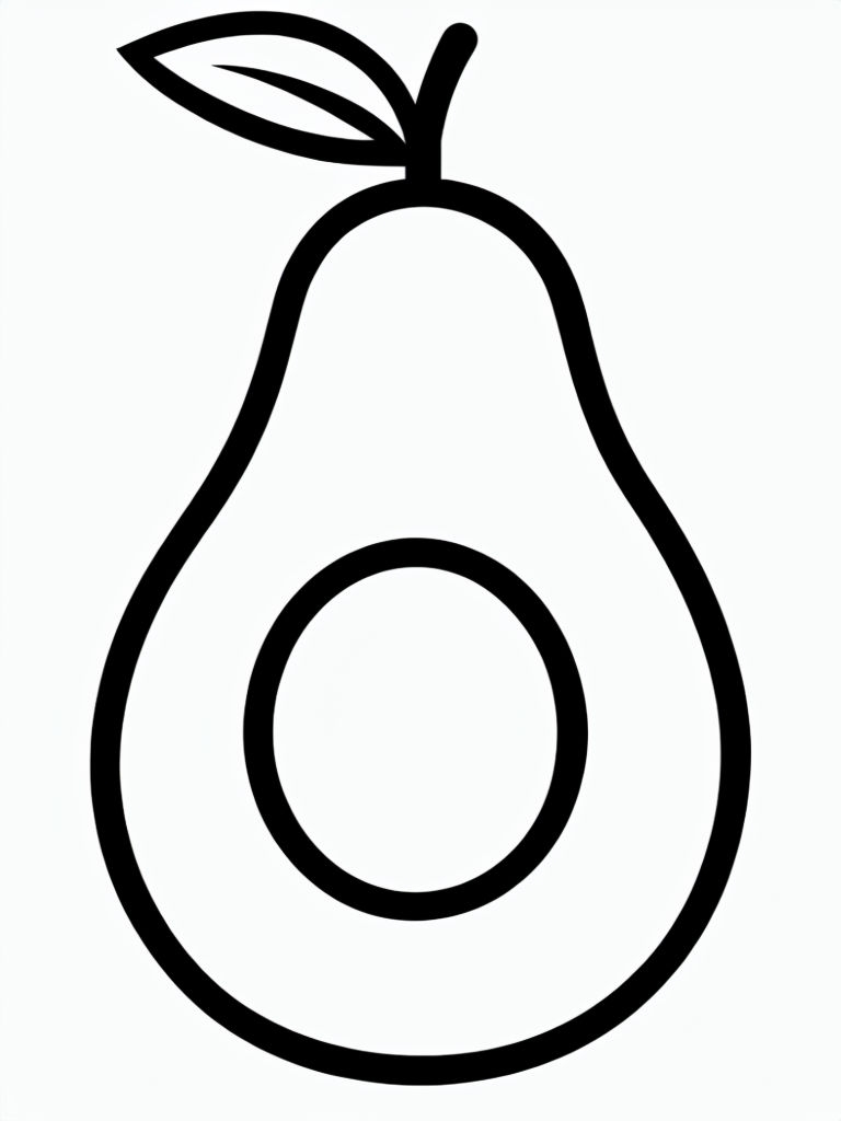 Minimalist Line Drawing of an Avocado on White Background Coloring Book Pages