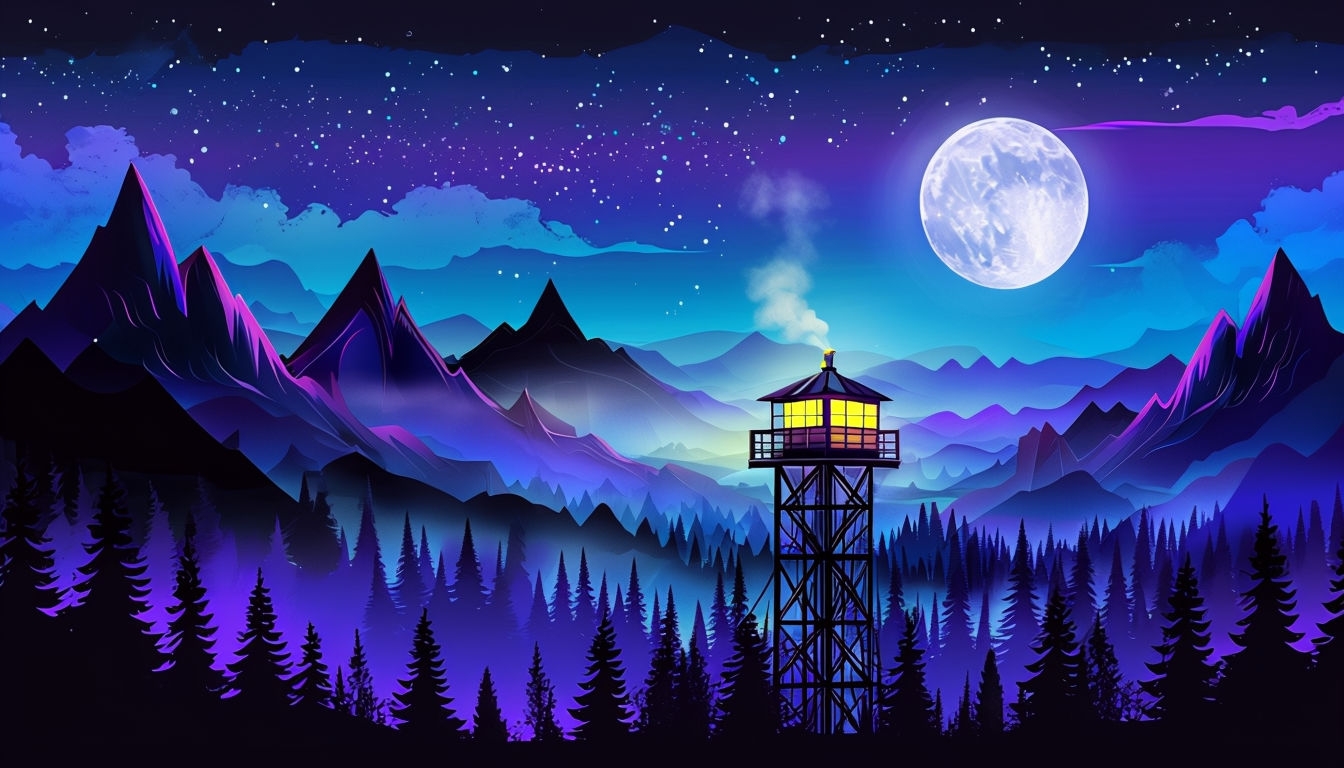 Serene Nocturnal Landscape with Observation Tower Virtual Background