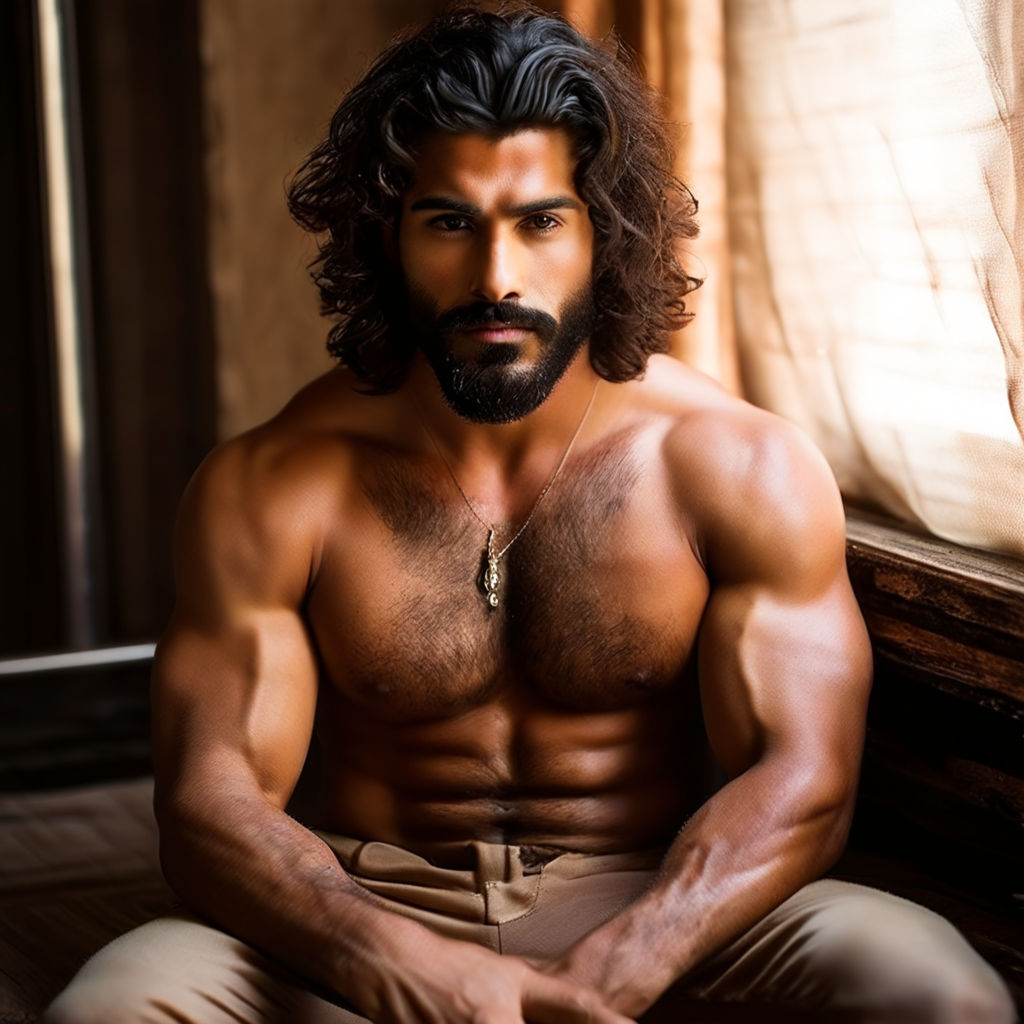 Tall hairy super muscular arab men with hairy chest and long hair