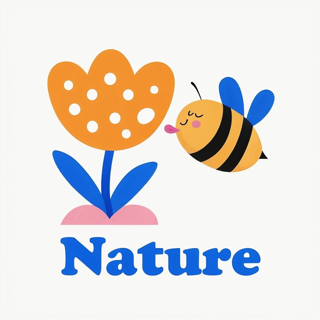 Playful Cartoon Bee and Flower Nature Sticker