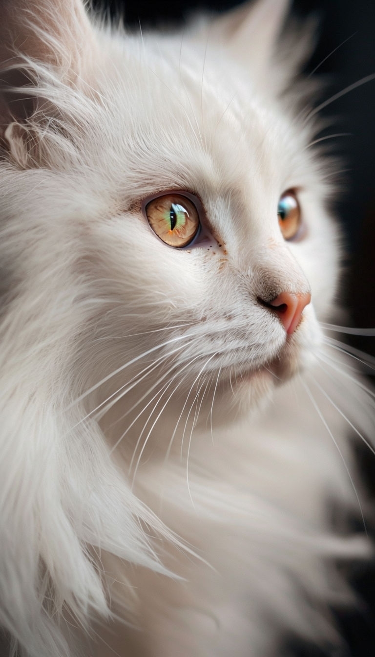 Elegant White Cat Portrait with Amber Eyes Mobile Wallpaper