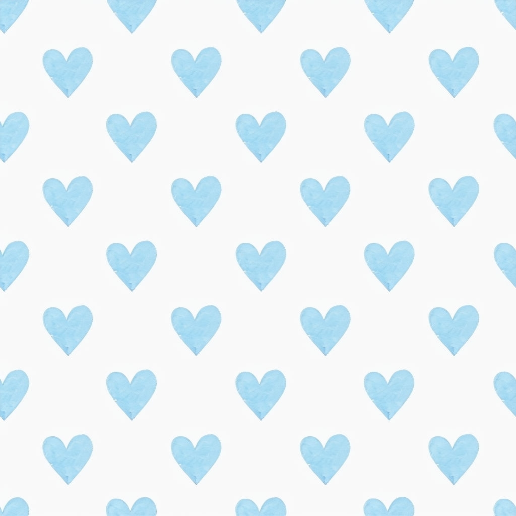 Sky Blue Watercolor Hearts Minimalist Seamless Pattern