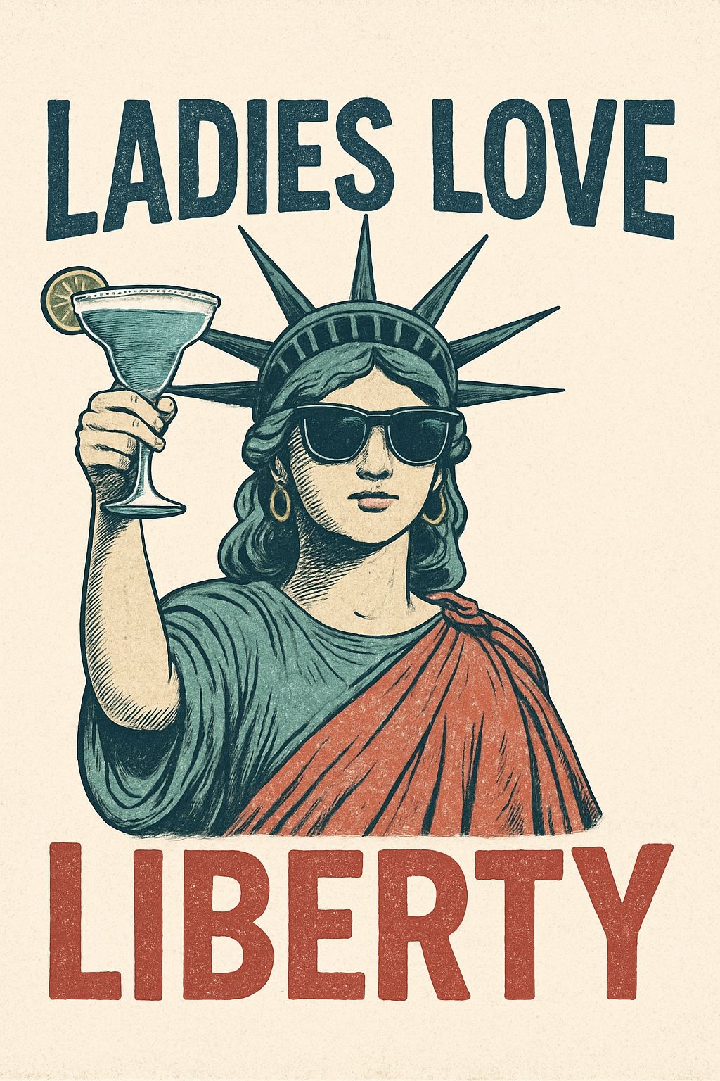 Vintage Statue of Liberty with Martini and Sunglasses Poster