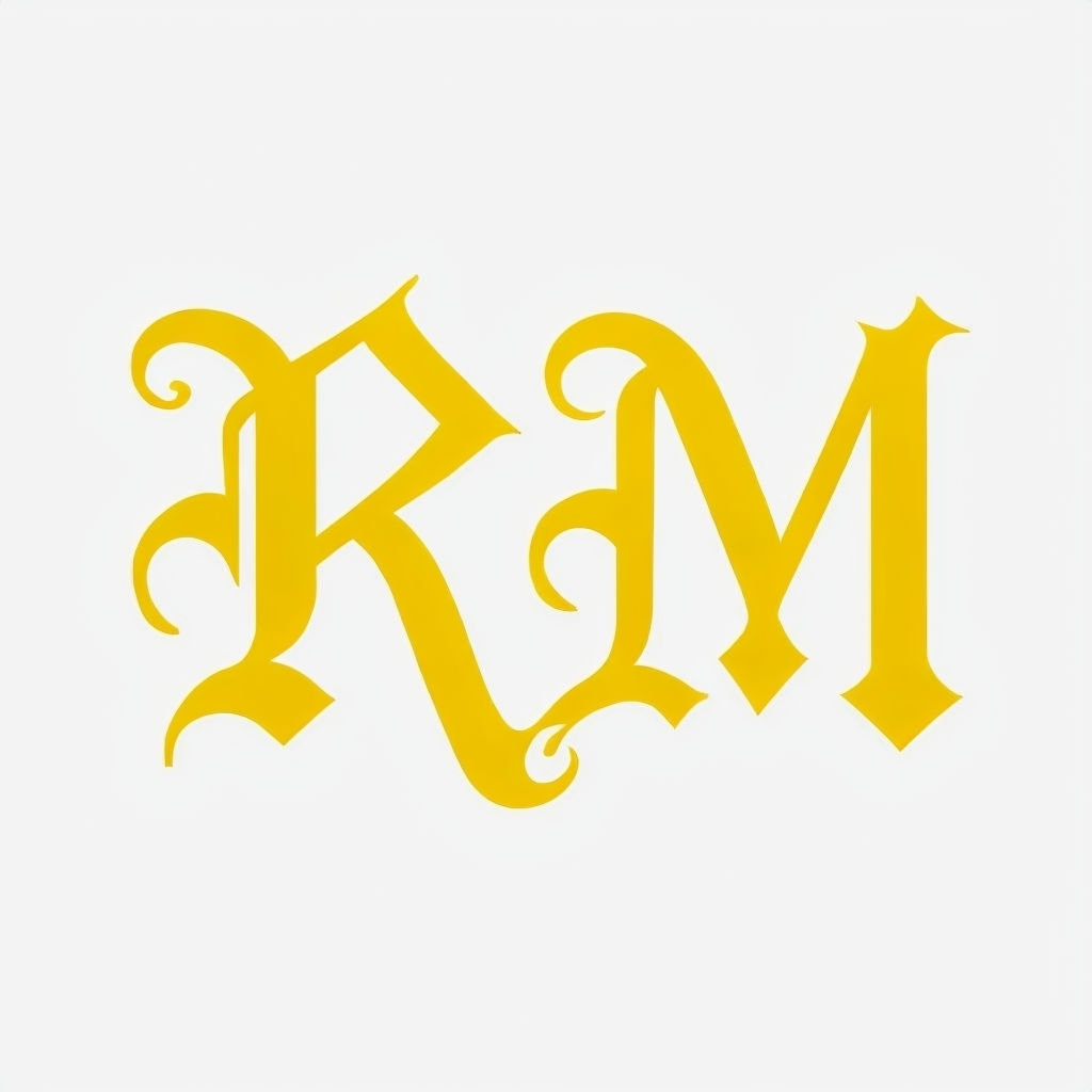 Elegant Yellow RM Greek Font Design Mug