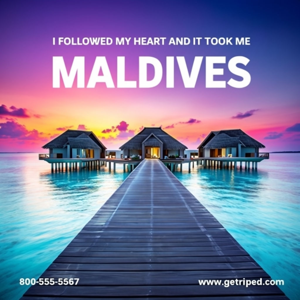 Romantic Overwater Bungalows in Maldives Travel Advertisement Social Media Post