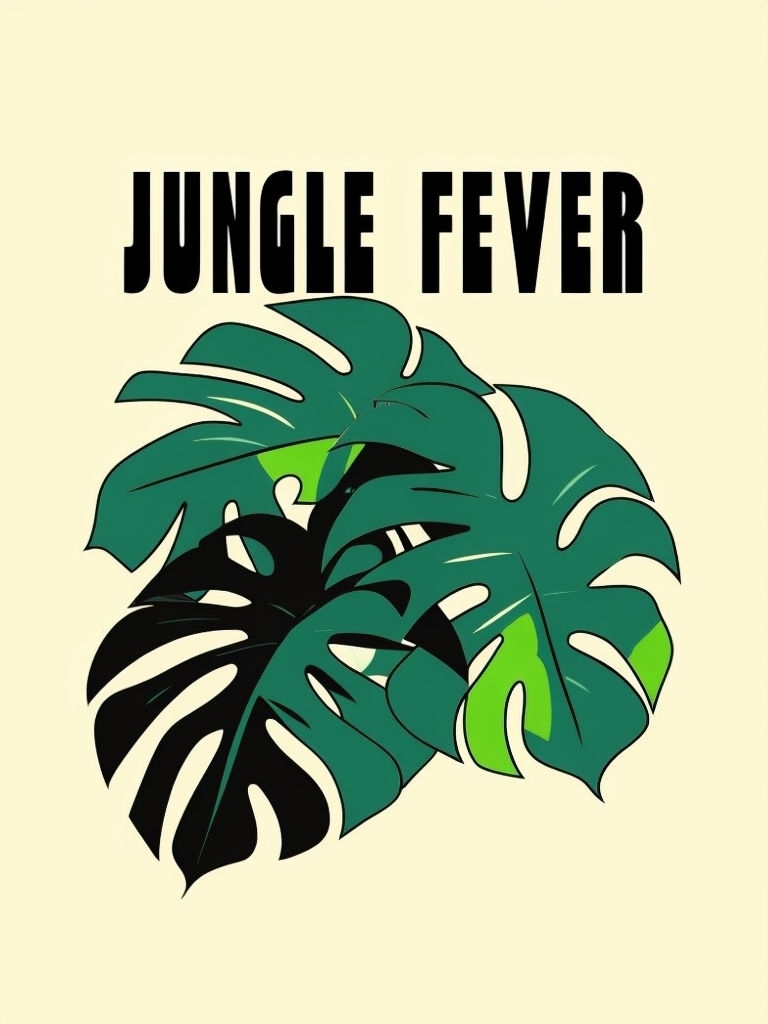 Stylized Monstera Leaves with Jungle Fever Text Art Poster