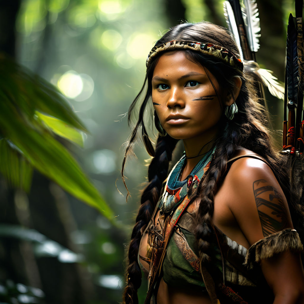 An indigenous huntress sneaks through the Amazon jungle by John Smith ...