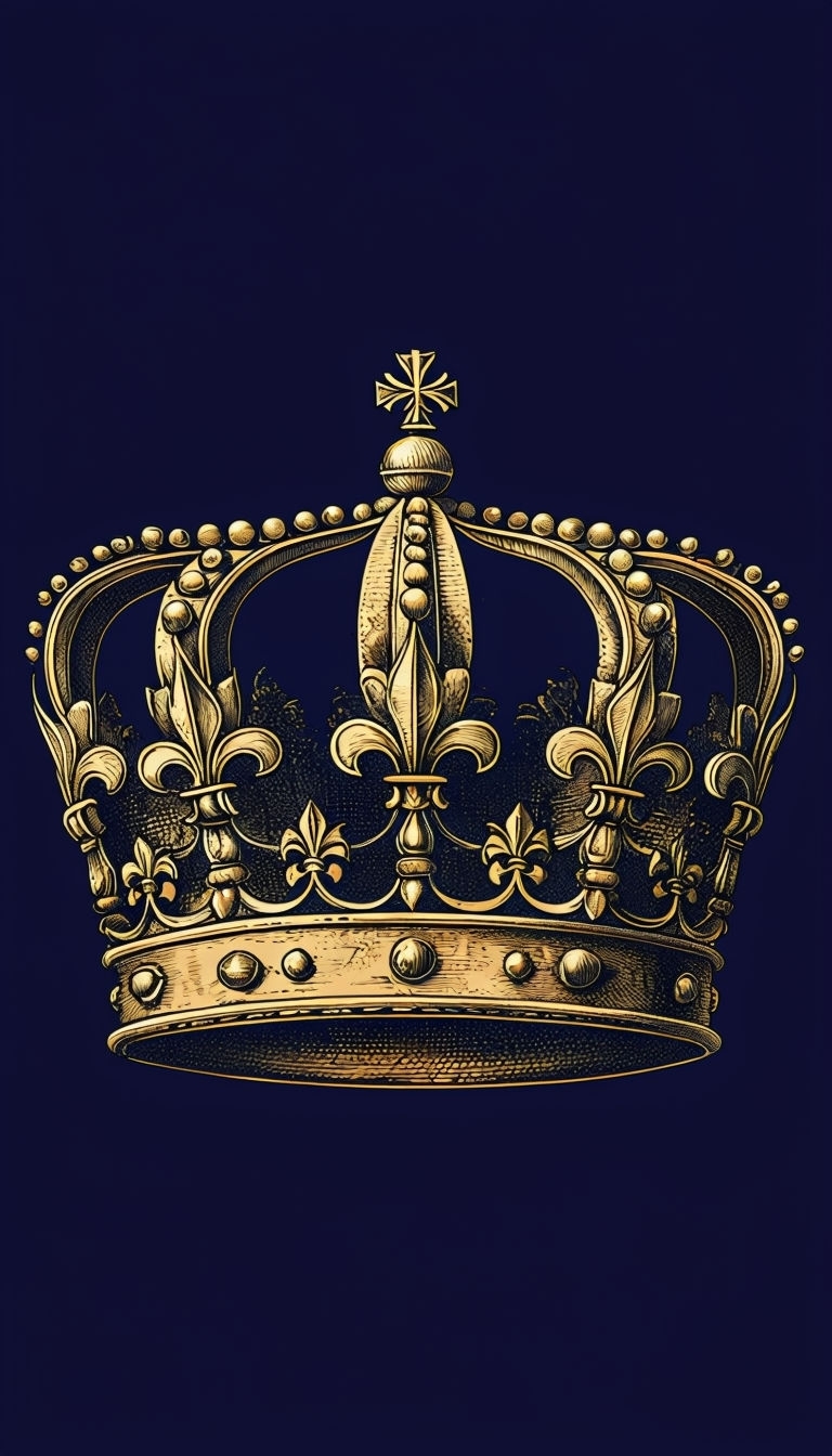 Ornate Vintage Golden Crown Illustration on Navy Phone Case Cover