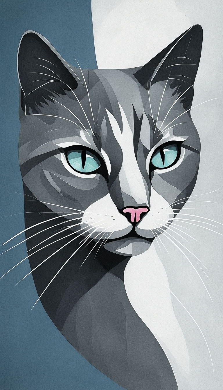 Modern Abstract Gray and White Cat Face Design Phone Case Cover