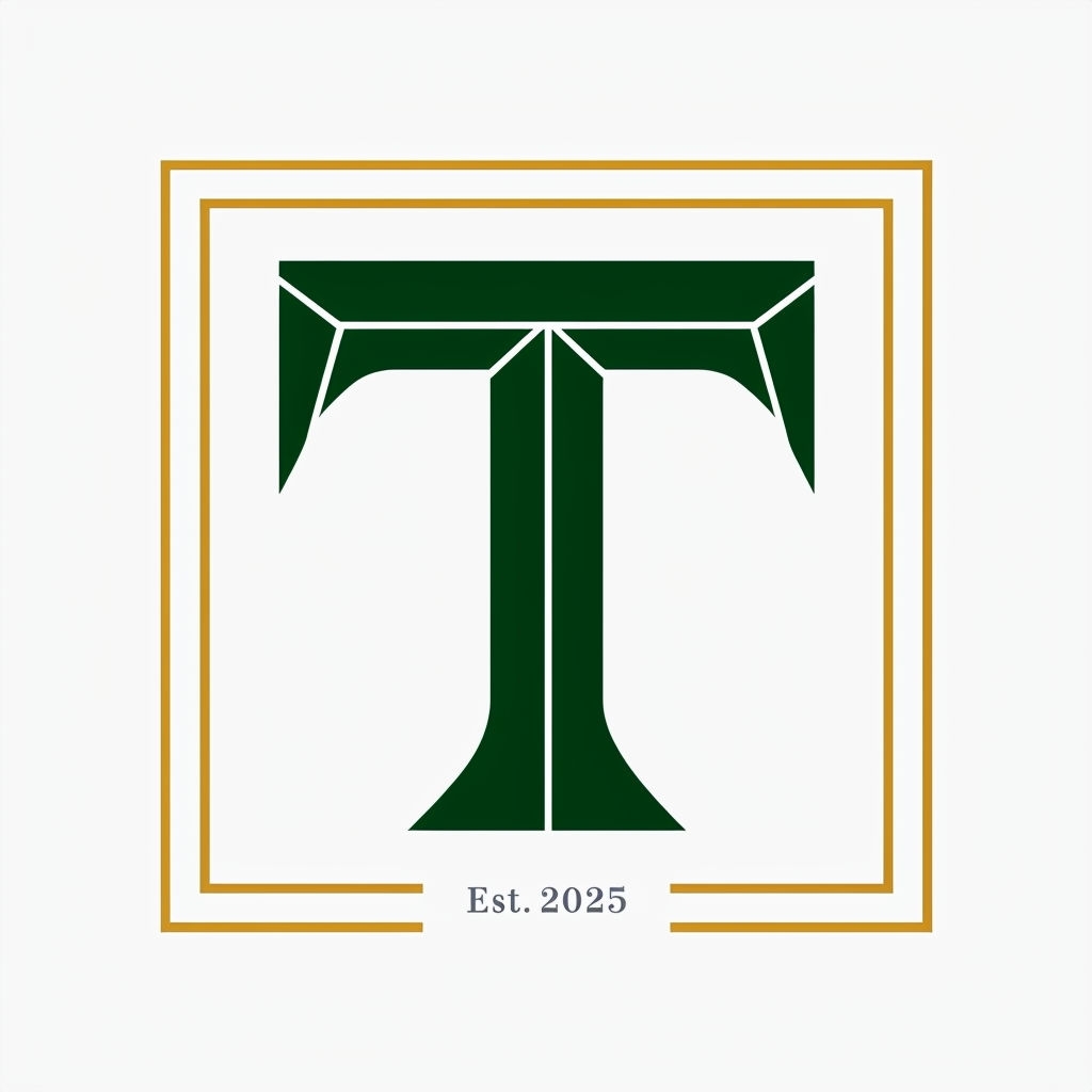 Modern Forest Green T Monogram with Golden Border Design Monogram