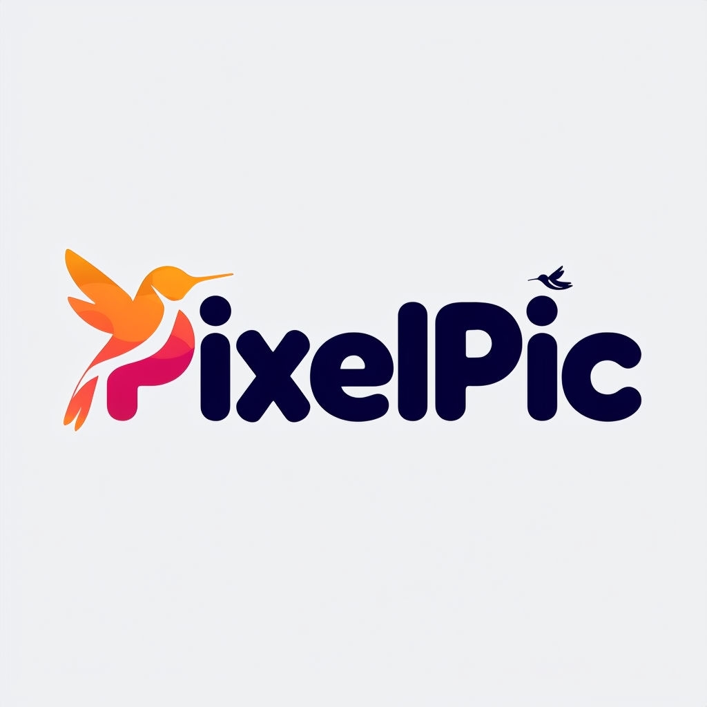 Playful PixelPic Logo with Hummingbird Element Design Logo