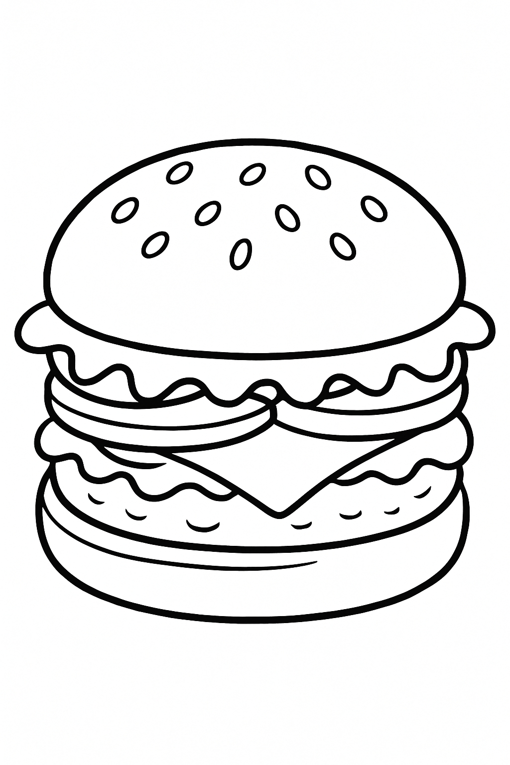 Cartoon-Style Black and White Hamburger Line Drawing Coloring Book Pages