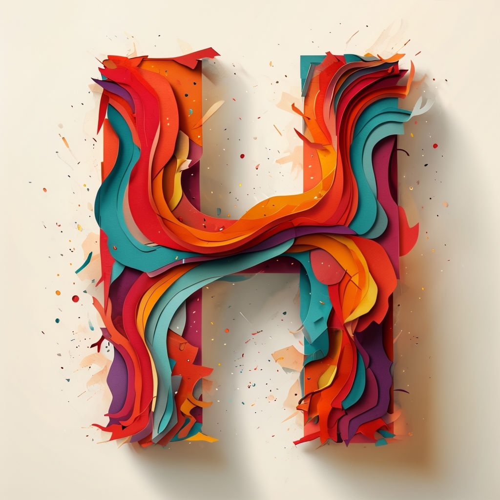 Intricate Colorful Letter H Paper Cutouts Artwork Monogram