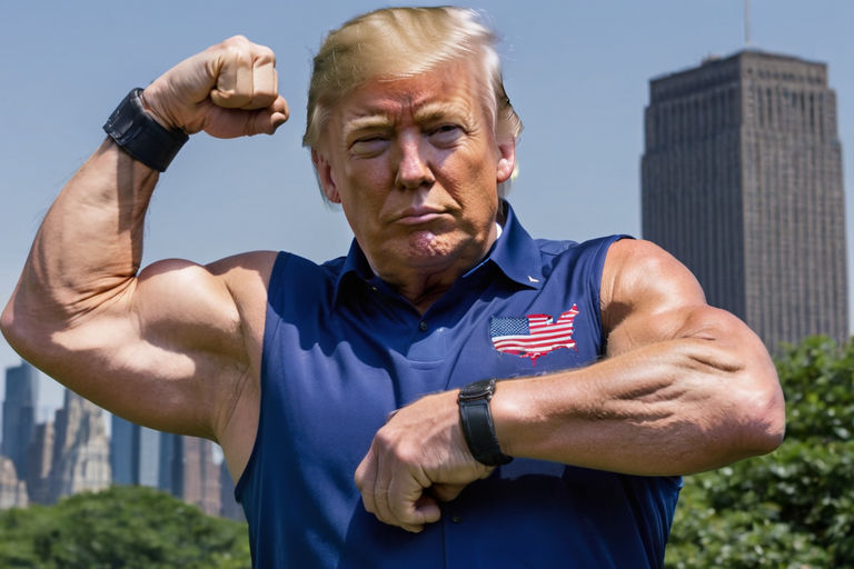 Donald Trump Flexing Thin Arms With Extremely Big Round Musc By 