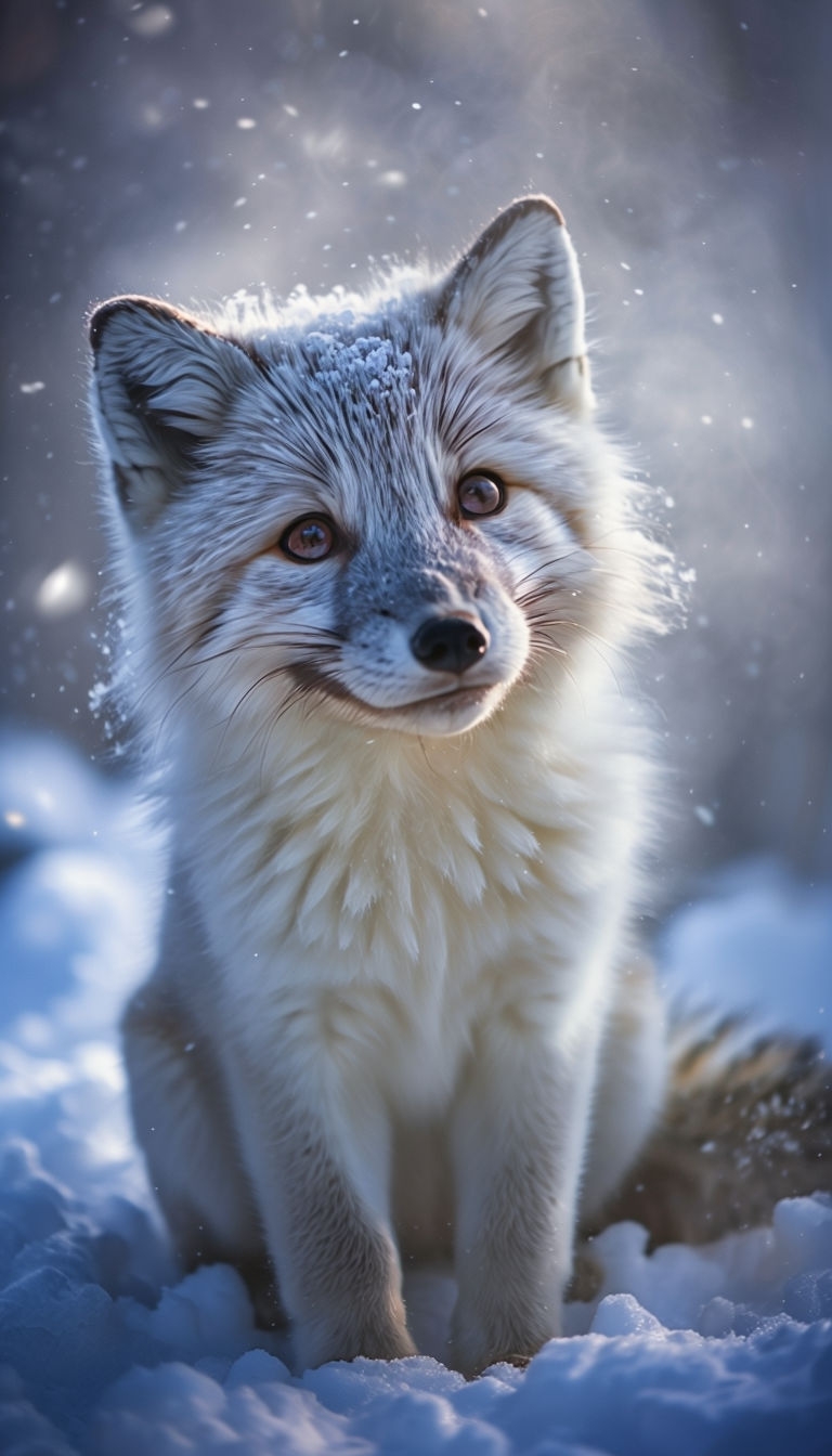 Playful Arctic Fox in Winter Wonderland Portrait Art