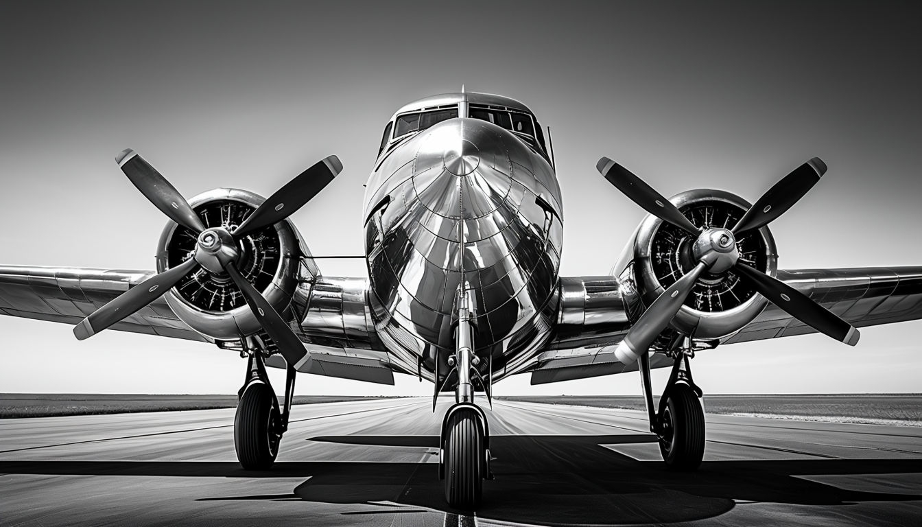 Vintage Propeller Airplane Black and White Photography Background