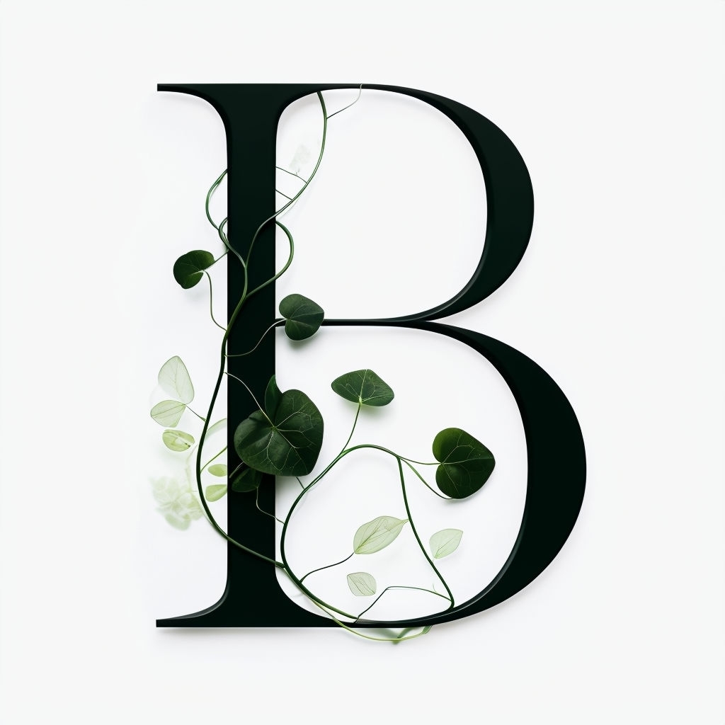 Elegant Black Serif Letter B with Botanical Design Monogram