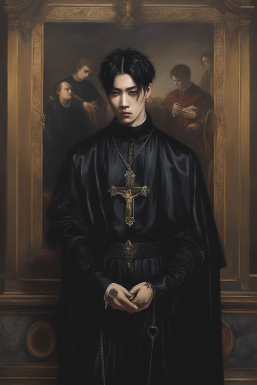 Dark gothic renaissance painting of a kpop artist in the vat... by Jared Sample Playground